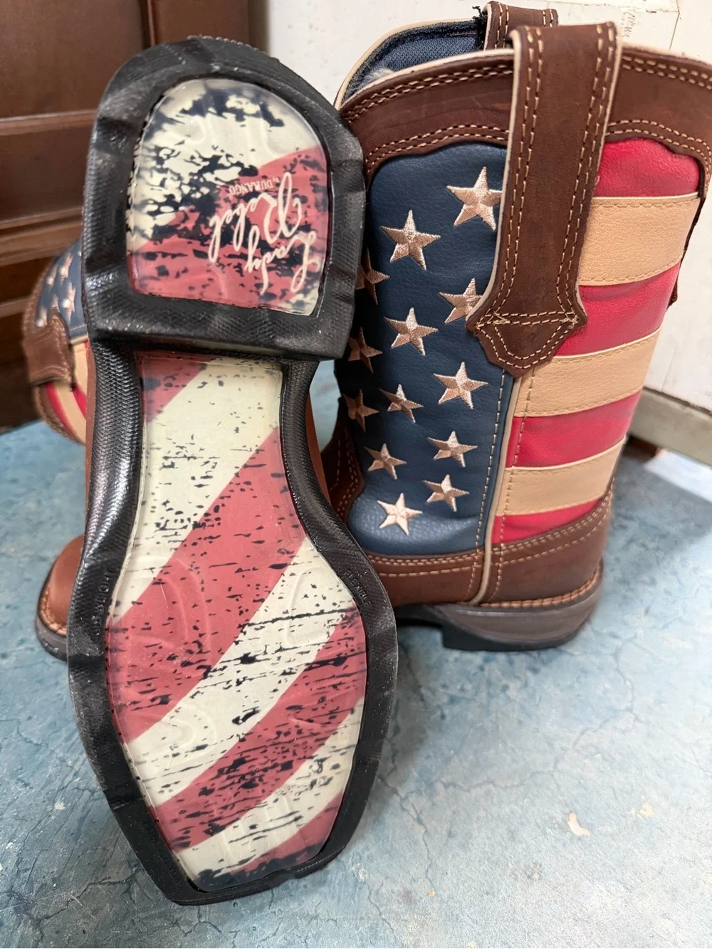 Durango Women’s Brown Boots with Red, White & Blue Flag Shaft